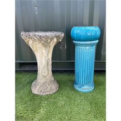 Cast stone bird bath in shape of a tree trunk, and glazed plant stand on column - THIS LOT IS TO BE COLLECTED BY APPOINTMENT FROM DUGGLEBY STORAGE, GREAT HILL, EASTFIELD, SCARBOROUGH, YO11 3TX
