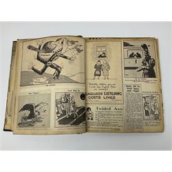 Album of WWII era paper ephemera, to include cartoon illustrations by George Goodwin Butterworth and Clive Uptton, articles and photographs