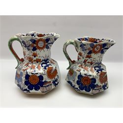 Two Masons Ironstone jugs, each in the Imari palette with serpent handles, with maker's mark beneath, tallest H24cm