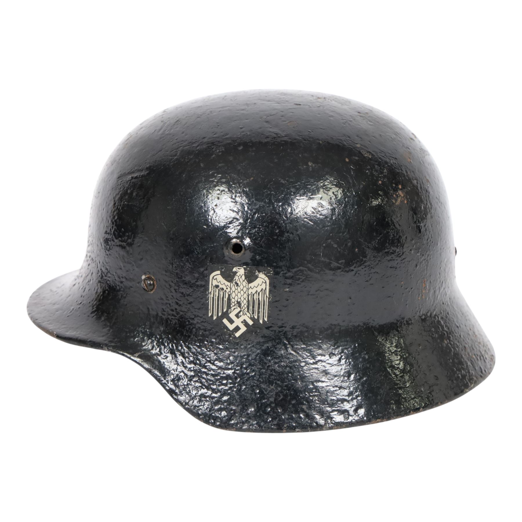 WWII Third Reich German double decals M40 steel combat helmet, with leather liner and chin strap