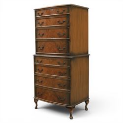 Georgian design mahogany bow-front chest-on-chest, the top section with four graduated drawers above a fixed lower section with four further graduated drawers, raised on cabriole legs