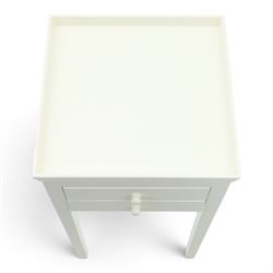 Painted lamp stand with two drawers, galleried top with square tapering supports