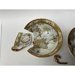 Noritake part tea service, printed and painted with figures in a landscape, comprising ten  tea cups and saucers, ten dessert plates, milk jug and sugar bowl