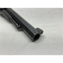 Unmarked Spencer & Rogers type Remington style .44 cal. six-shot percussion revolver, 20cm octagonal barrel with loading lever under, brass trigger guard and two-piece wooden grip L37cm overall; together with a framed watercolour by Alan J. Gray dated 2009 entitled 'The Remington .44 Calibre 1861 Navy Revolver'  19 x 42cm (2)