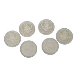 Queen Elizabeth II Jersey 2015 'H.M. Queen Elizabeth II Portraits The Sculptors' Set', comprising six silver proof five pound coins, cased with certificate