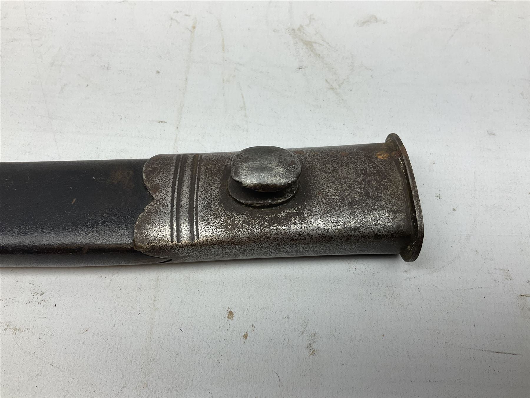 19th century Bayonet with 58cm fullered Yataghan shaped blade, stamped with anchor mark, with leather scabbard