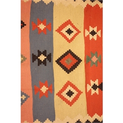 Old Afghan Kelim beige ground rug, geometric pattern, repeating border, 153cm x 108cm  