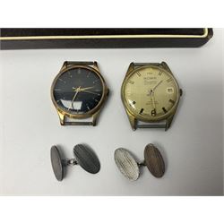 Military stopwatch, pair of silver cufflinks and three wristwatches comprising Smiths Deluxe, Roma Executive Dynomatic and Avia Quartz