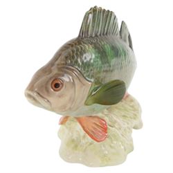 Beswick, four fish figures, comprising Large mouthed Black Bess 1266, Perch 1875, Atlantic Salmon 1233 and Rainbow Trout 1246