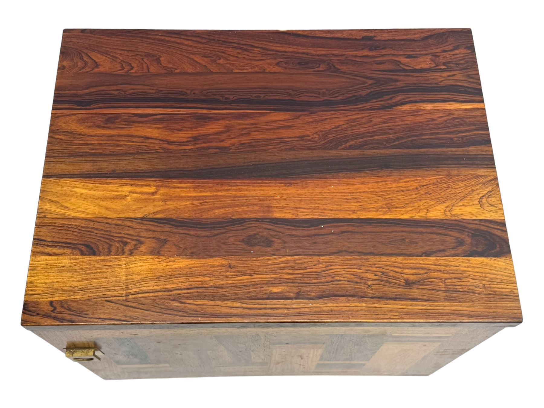 Troeds of Sweden - mid-20th century rosewood veneered cupboard, single door with brass handle enclosing interior fitted with one drawer, raised on ebonised tapered and splayed supports