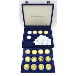  Collection of fifteen Queen Elizabeth II sterling silver proof goldcladded coins from an edition of 10,000, commemorating the Golden Wedding Anniversary, cased, each approx 28.28g, most with certificates, boxed & two similar silver coins   