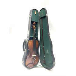 Skylark childs violin and bow, case, together with two other bows, an acoustic guitar and German Auto-Harps zither with floral decoration.   