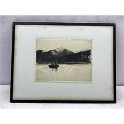 Norman Wilkinson CBE RI (British 1878-1971): 'Evening Rise' - Fishing on the Lake, drypoint etching signed in pencil, titled on label verso 24cm x 31cm