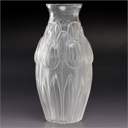Lalique Tulip pattern glass vase of baluster form, the base signed 'Lalique, France' 17.5cm