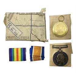 WW1 pair of medals comprising British War Medal and Victory Medal awarded to 038821 Pte.E.Hammerton A.O.C