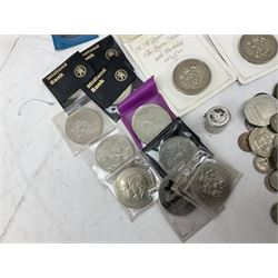 Great British and World coins, including Queen Victoria1889 crown, six two pound and five five pound coins, commemorative crowns, pre decimal coinage, two King George VI 1951 Festival of Britain crowns etc, hallmarked silver ingot pendant, hallmarked 'British Bee-Keepers Association Instituted 1874' medal etc