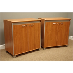  Two cherry laminate office two door storage cabinets, W80cm, H82cm, D46cm  