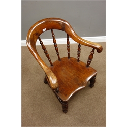  19th century elm and beech horseshoe back berger armchair, turned supports, dished seat, double 'H' stretcher base, the back seat stamped 'A H', W64cm  