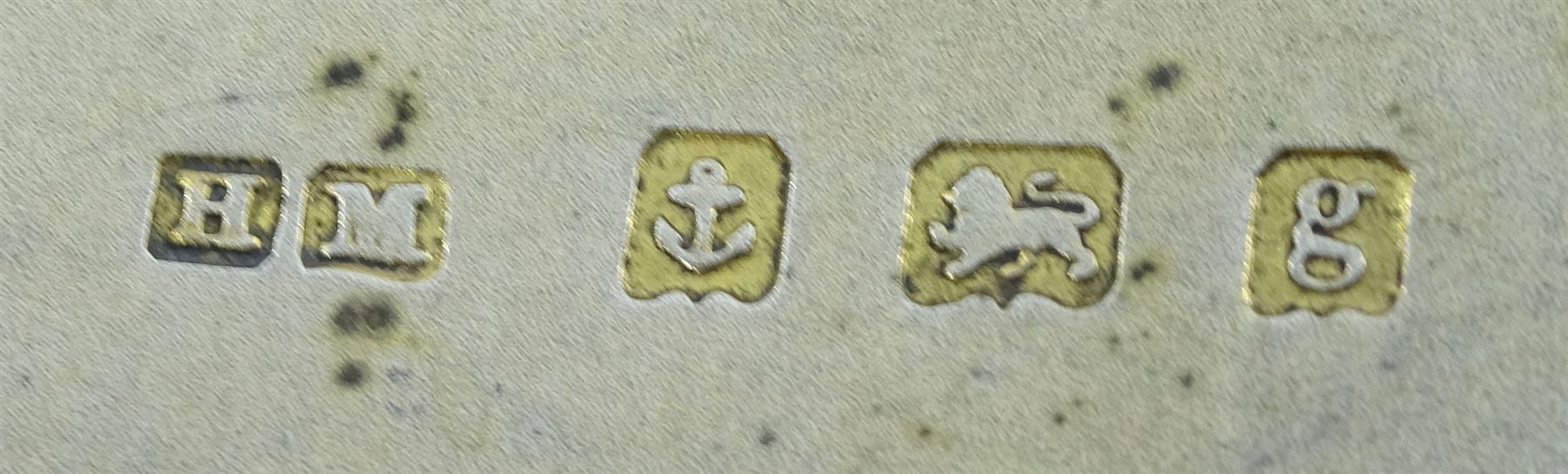 George III silver heart shaped caddy spoon, makers mark IT, Birmingham 1812, gold diamond stick pin, silver cigarette case by Henry Matthews, Birmingham 1906, three silver thimbles and a silver table spoon Fiddle pattern  by John Stone, Exeter 1842