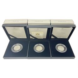 Three The Royal Mint United Kingdom silver proof piedfort fifty pence coins, 2021 'John Logie Baird', 2021 'Charles Babbage' and 2022 'Alan Turing', all cased with certificates