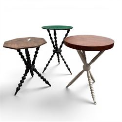 Three antique gypsy tables on bobbin-turned supports