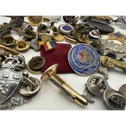 Collection of military and similar enamel badges, pin badges, cloth badges and brasses