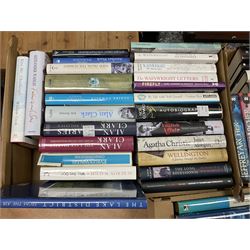 Quantity of hardback books, to include books on cricket, autobiographies, fiction, non fiction, etc, in five boxes 