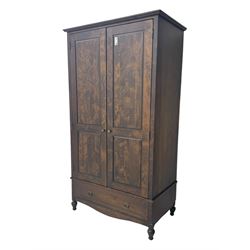 Marks & Spencer - dark wood double wardrobe, fitted with single drawer, on turned feet
