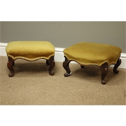  Pair Victorian walnut framed upholstered footstools, 33cm x 33cm  