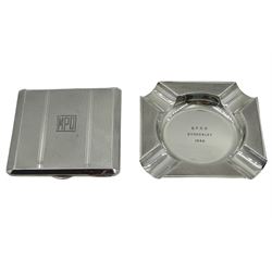 Silver ashtray by Mappin & Webb Ltd, Sheffield 1956 and a silver compact with mirror by William Suckling Ltd, Birmingham 1941