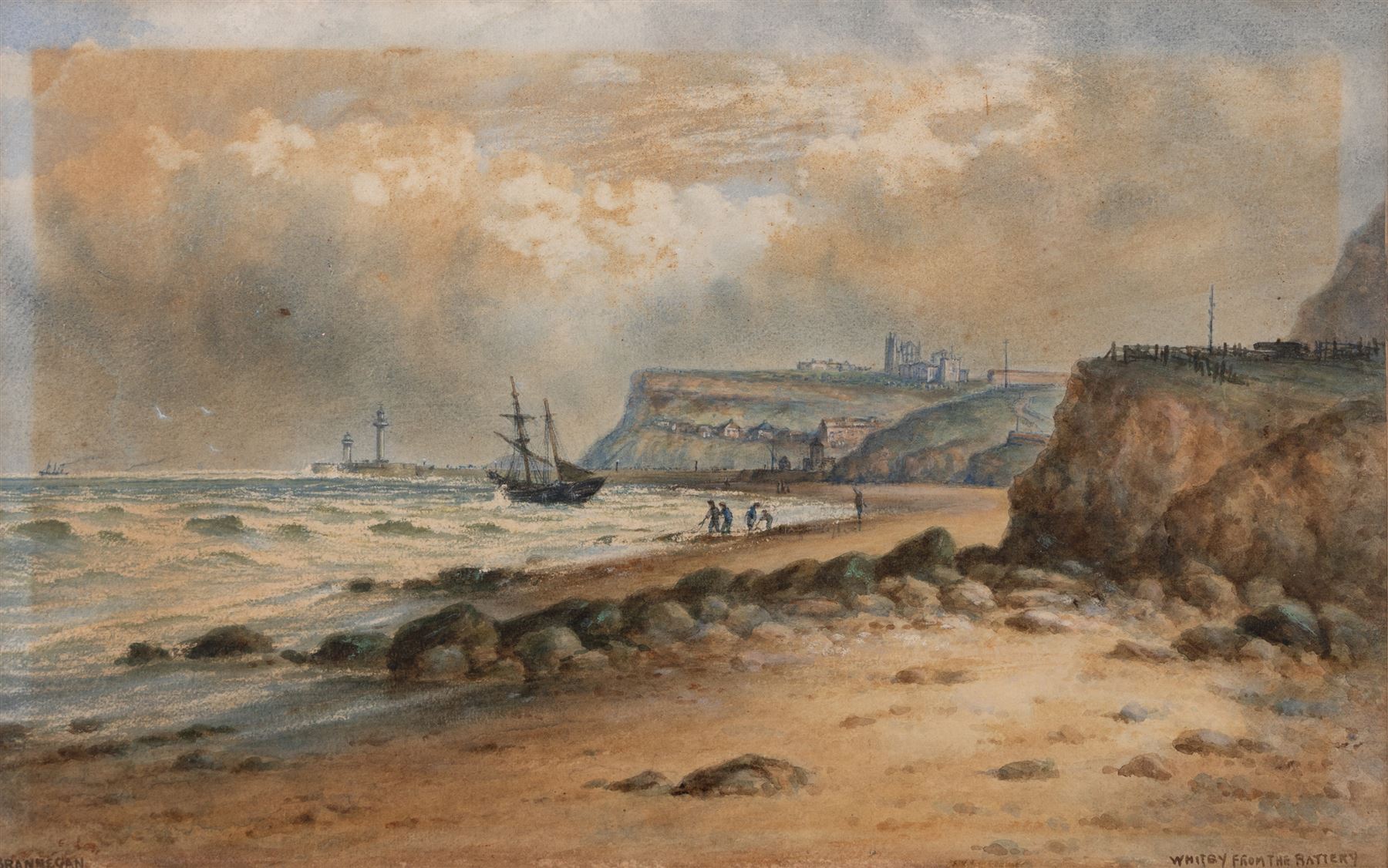 John Francis Branegan (British 1843-1909): 'Whitby from the Battery', watercolour signed and titled 33cm x 51cm