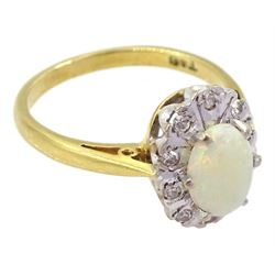 18ct gold opal and round brilliant cut diamond cluster ring, London 1975