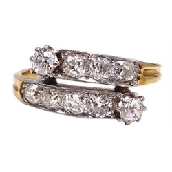 18ct gold nine stone old cut diamond crossover ring, makers mark G & S Co, stamped 18, total diamond weight approx 0.90 carat