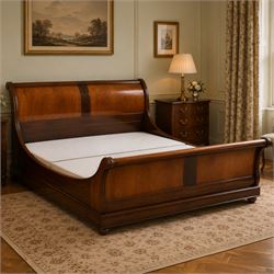 And So To Bed - 5' king size 'Palais' cherry wood sleigh bed, the cylindrical rolled head ...