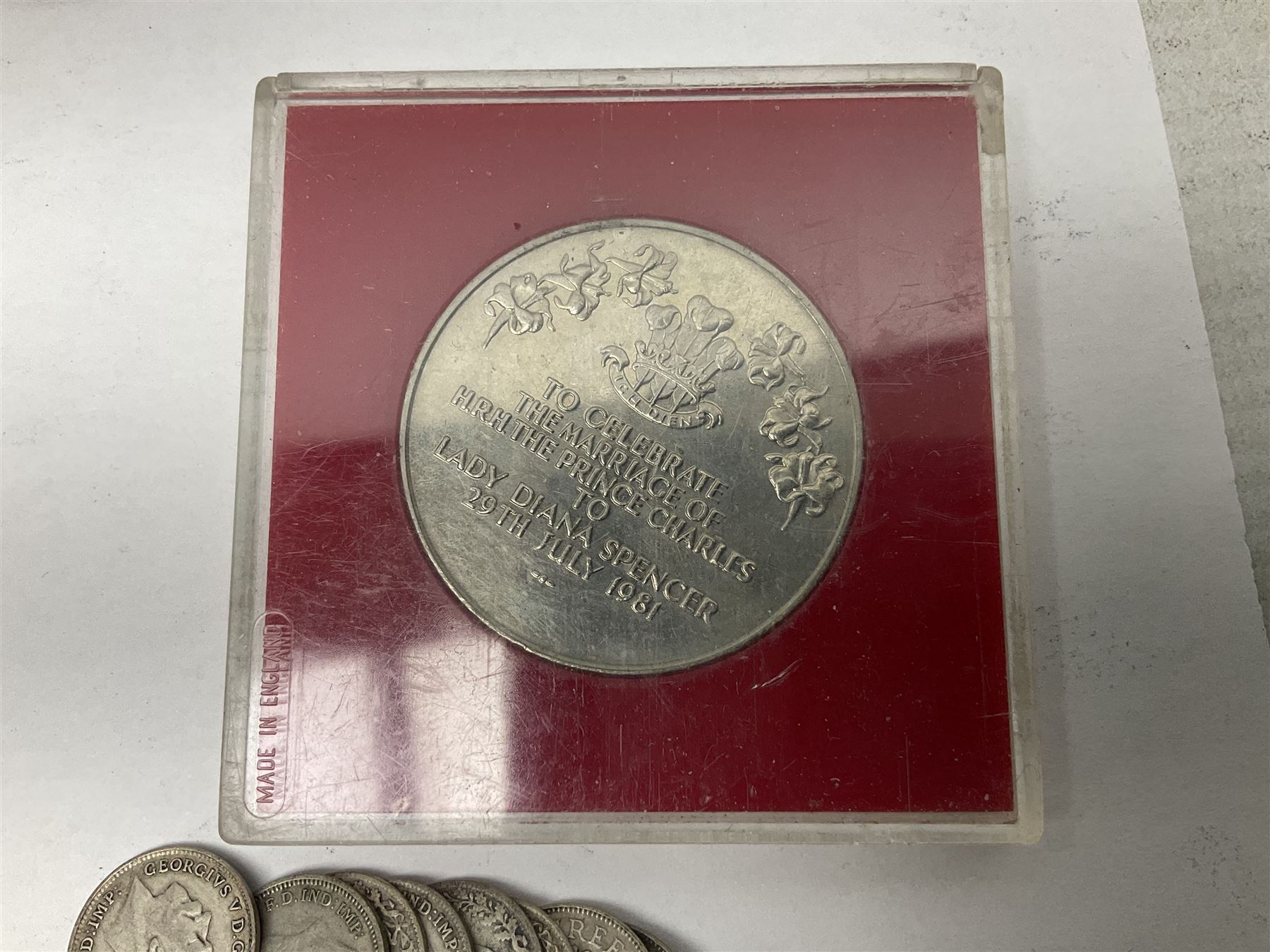 William and Mary 1693 halfcrown coin (holed), various Great British pre-1920 and pre-1947 silver threepence pieces, Ireland 1928 halfcrown and 1934 florin, Queen Elizabeth II 1994 fifty pence coins etc