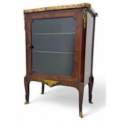 Early 20th century French style vitrine, with shaped breccia marble top above a single gla...