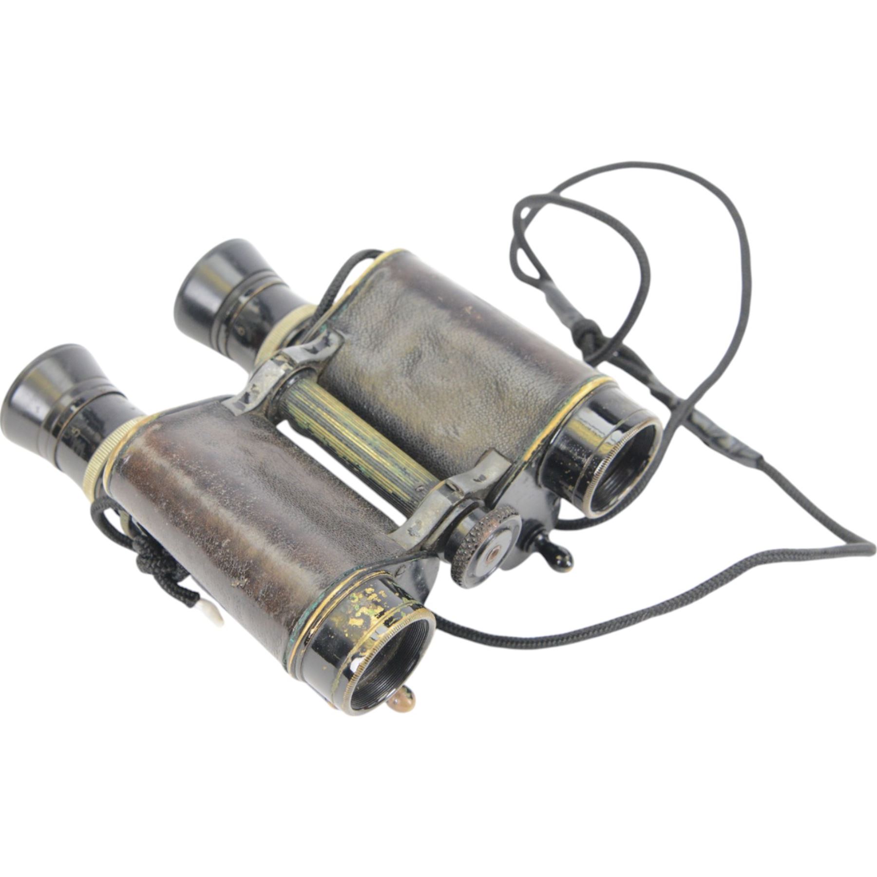 WWII Dolland of London Prismatic x6 field binoculars, with broad arrows marked to the body of the binoculars, the leather case with worn owners label to the inside, together with a cased pair of German field binoculars, with green paint finish, marked Germany-08 38226, together with two other cased pairs of binoculars 