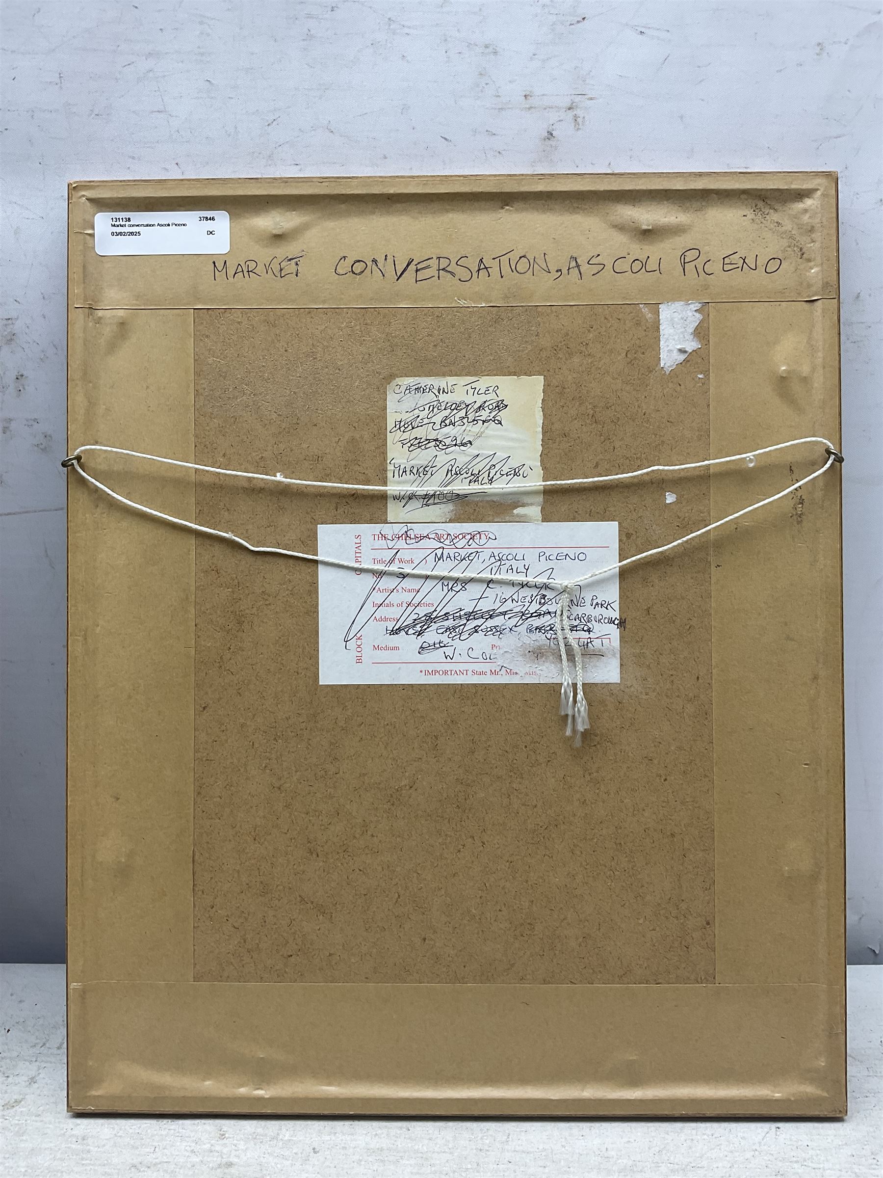 Catherine Tyler (British 1949-): 'Market Conversation - Ascoli Piceno', watercolour signed and dated '01, titled verso 19cm x 14cm 