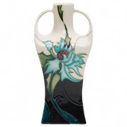 Moorcroft Sea Holly pattern twin-handled small vase, impressed and painted marks to base, H15.5cm