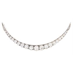 19th century silver and gold diamond crescent moon brooch, set with twenty-one graduating ...