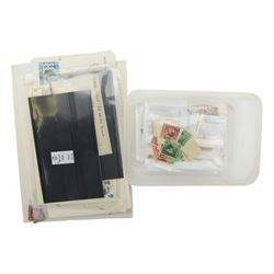 Extensive and well-annotated collection of Great Britain and World Queen Victoria and later stamps, including Queen Victoria penny black with faint red MX cancel, 1840 two pence blue, embossed issues, QV one pound brown lilac, QV one pound green, King Edward VII one pound green, numerous King George V seahorses, 1929 Postal Union Congress one pound, unused, King George VI 1939-48 mint set of six including ten shillings dark blue, Cape of Good Hope triangles, further Commonwealth issues, etc