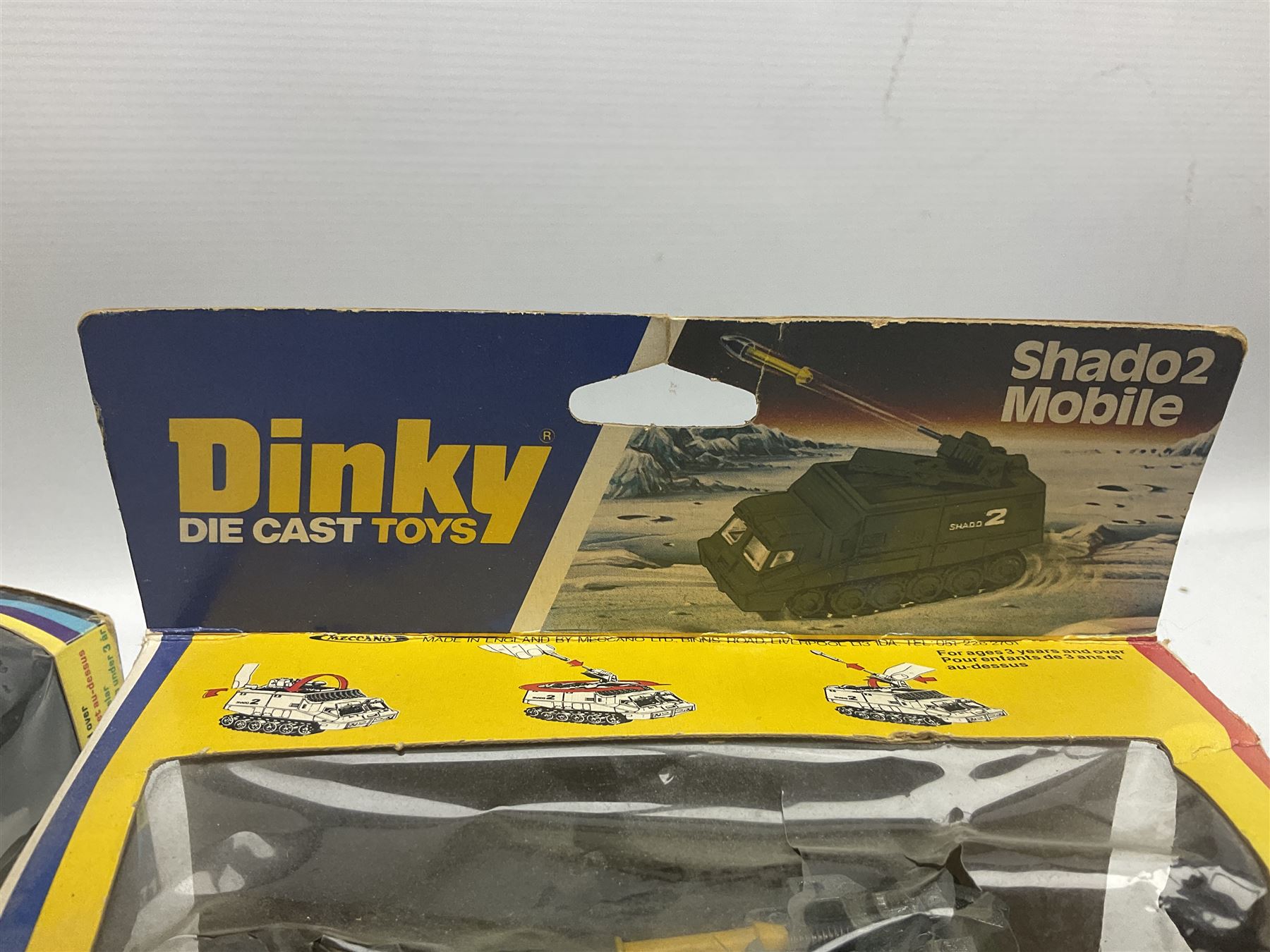 Corgi - die-cast model of James Bond Aston Martin DB5 No.271 with silver body and red interior, gold bumpers and four-spoke wheels, James Bond and two bandit figures; original window box with header card; and Dinky Shado 2 Mobile with one missile No.353; in window box (2)