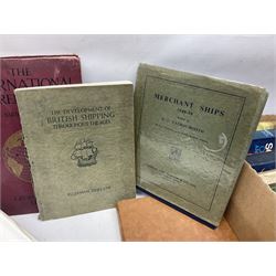 Collection of books to include several of  maritime interest, to include Facsimile edition of the 1753 Greenvile Collins Great British Coasting Pilot, Scots expedition, International Reference atlases etc together with topographical maps  