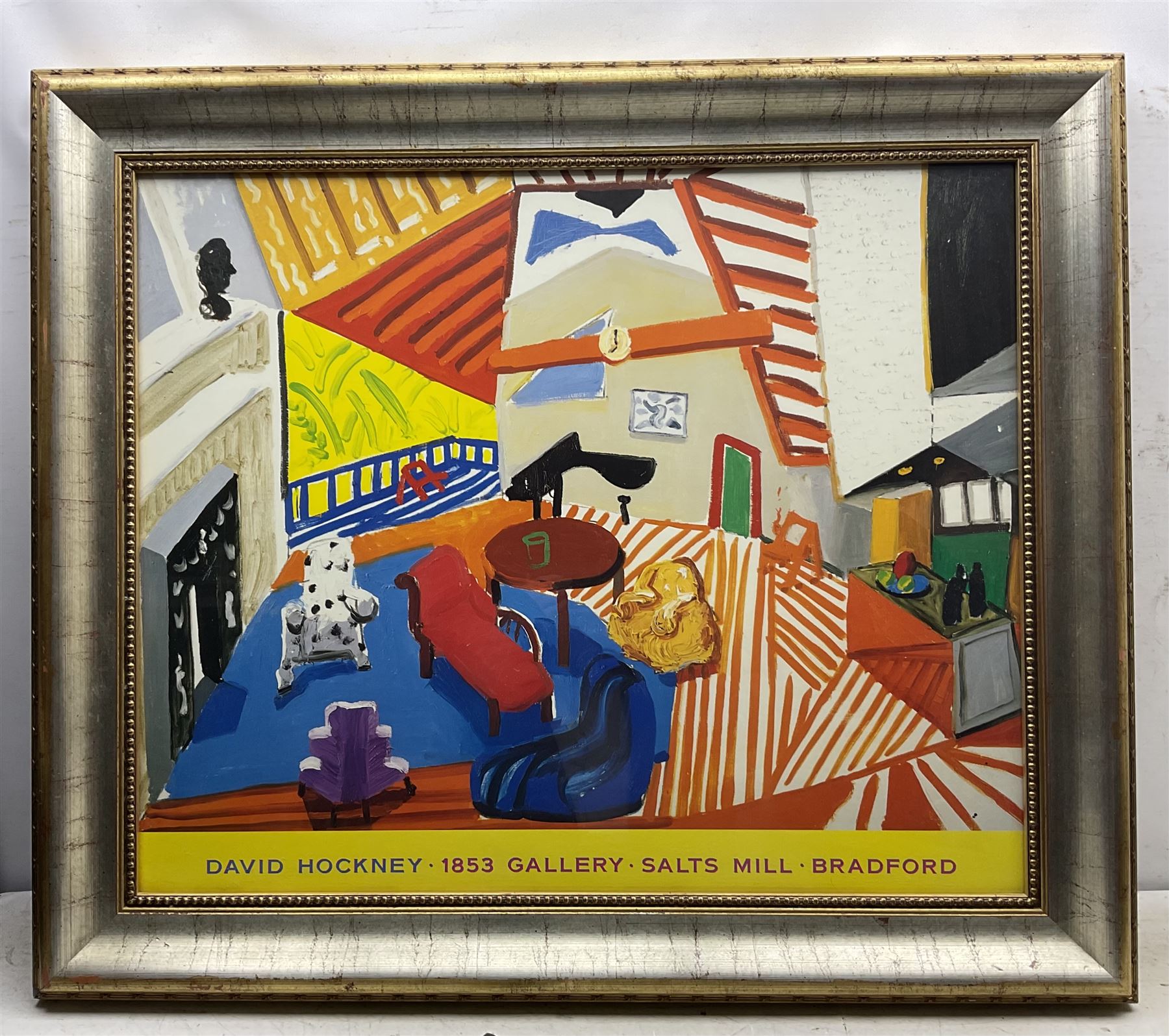 After David Hockney (British 1937-): 'Montcalm Interior at Seven O'Clock', exhibition poster for Salts Mill, Bradford pub. 1853, 67cm x 82cm 