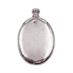 Tiffany & Co silver hip flask, of oval form with screw cap, stamped Tiffany & Co  26503327 Sterling Silver beneath, H11.5cm