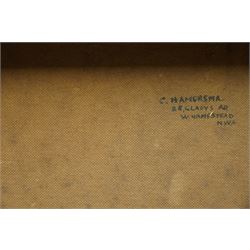 Cyril Hamersma (British 1919-1994): Geometric Cubist Abstract on Black Ground, square oil on board signed 61cm x 61cm 