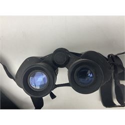 Yukon rubber armoured compact variable power spotting scope (boxed), together with Bresser 10x50 binoculars, Bushnell Excursion 10x42 binoculars, camera equipment etc  