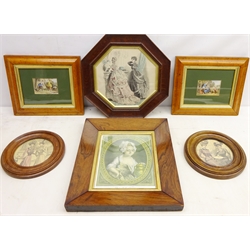  Portraits of Figures and Figures in Conversation, eight 19th century and later engravings/prints max 34cm x 25cm in birds eye maple, oak and walnut frames (8)  