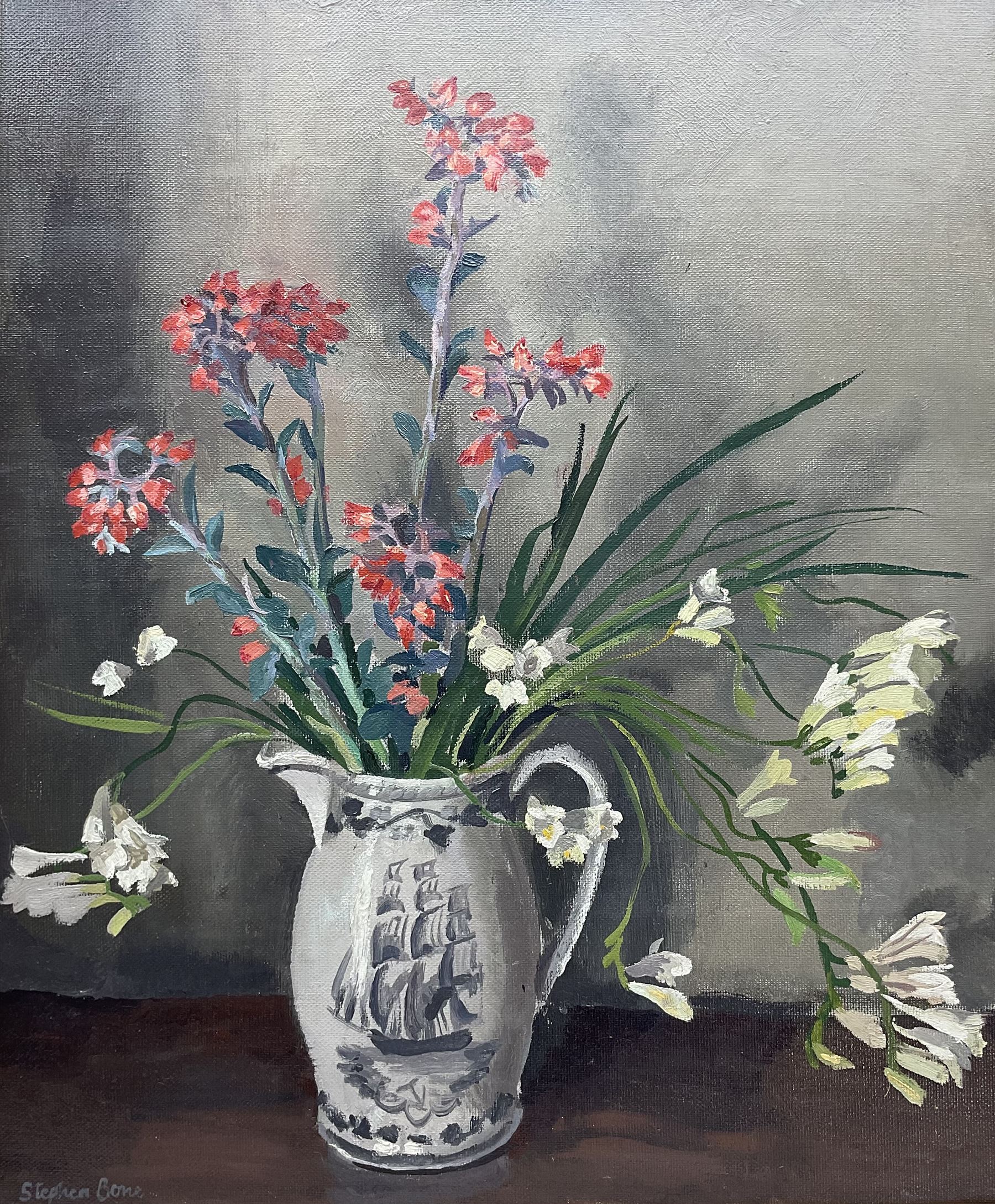 Stephen Bone (British 1904-1958): Flowers in a White Jug, oil on canvas signed 60cm x 50cm