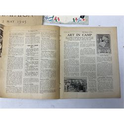 Modern album containing over sixty postcards and photographs including memorial portraits of KIA soldiers, regimental crests, comic, WW1 embroidered silk, uniforms, cap badges, camp and manoeuvre images etc; another personal photograph album of WW2 soldiers relaxing; Royal Armoured Corps booklet 'The Italian Campaign 3rd Sep. 1943 - 2nd May 1945; and other paper ephemera of military interest